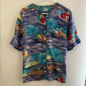 Vintage Tropical Hawaiian Print Button-Up Shirt